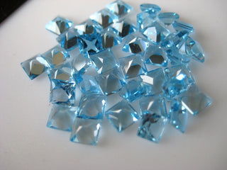 10 Pieces 4mm Natural Swiss Blue Topaz Faceted Princess Cut Loose Gemstones BB313