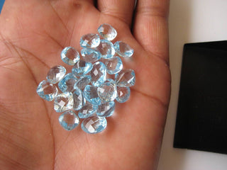 10 Pieces 7mm To 10mm Natural Sky Blue Topaz Faceted Mix Cushion Shaped Rose Cut Loose Gemstones For Jewelry BB321