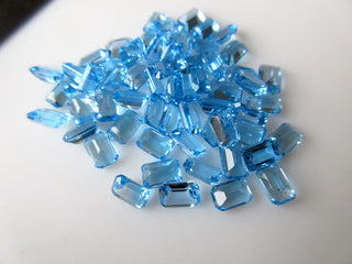 10 Pieces 6x4mm Natural Swiss Blue Topaz Faceted Emerald Cut Lose Gemstones BB345