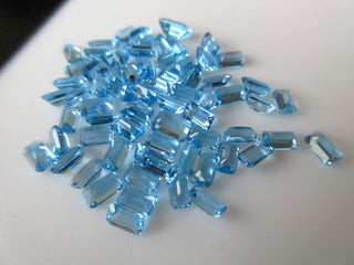 10 Pieces 5x3mm Natural Swiss Blue Topaz Faceted Emerald Cut Loose Gemstones BB348