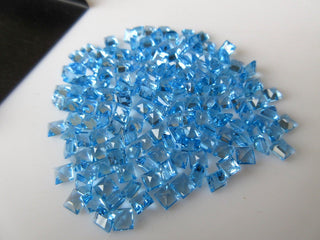 10 Pieces 4mm Natural Swiss Blue Topaz Faceted Princess Cut Loose Gemstones BB350