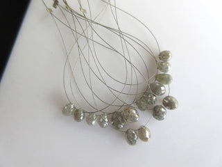 2 Pieces 6mm Grey Diamond Briolette Beads, Natural Faceted Diamond Beads, Tear Drop Diamond Beads, DDS496/16