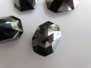 6 Pieces 15x10mm Natural Hematite Emerald Cut Rose Cut Faceted Flat Back Loose Cabochons BB448