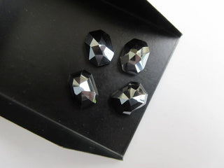 6 Pieces 15x10mm Natural Hematite Emerald Cut Rose Cut Faceted Flat Back Loose Cabochons BB448