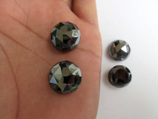 4 Pieces 16x16mm Natural Hematite Round Shaped Faceted Rose Cut Flat Back Loose Cabochons BB449