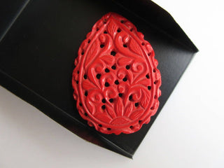 Pear Shaped Coral Jewelry Carvings, Hand Carved Filigree Findings, Gemstone Carving, 54x39x4mm, GDS857