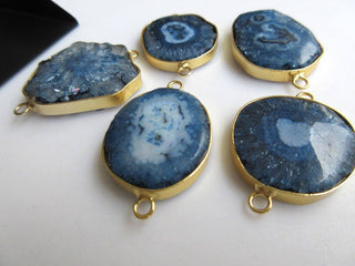 5Pcs Blue Solar Quartz Druzy Connectors, Gemstone Connectors, Bezel Connectors, Gold Vermeil Connectors, 20mm To 25mm Each, GDS875