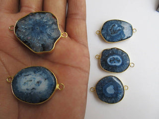 5Pcs Blue Solar Quartz Druzy Connectors, Gemstone Connectors, Bezel Connectors, Gold Vermeil Connectors, 20mm To 25mm Each, GDS875