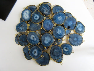 5Pcs Blue Solar Quartz Druzy Connectors, Gemstone Connectors, Bezel Connectors, Gold Vermeil Connectors, 20mm To 25mm Each, GDS875