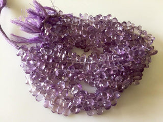 Faceted Pink Amethyst Pear Shape Briolette Beads, 9mm To 12mm Amethyst Pear beads, 10 Inch Strand, GDS796