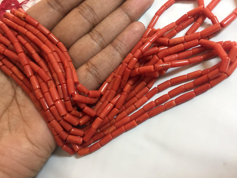 Natural Italian Coral Tube Beads, Original Italian Red Coral Beads