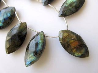 Flashy Blue Labradorite Marquise Shaped Briolette Beads, Faceted Labradorite Stone, Sold As 10 Pieces, GDS818