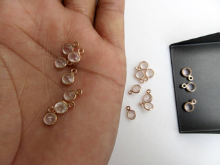 10 Pieces Rose Quartz Gemstone Cabochon Connectors, 925 Sterling Silver Single/Double Bail Round Bezel Gold/ Rose Gold Connectors, GDS892