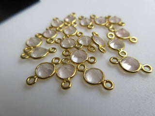 10 Pieces Rose Quartz Gemstone Cabochon Connectors, 925 Sterling Silver Single/Double Bail Round Bezel Gold/ Rose Gold Connectors, GDS892