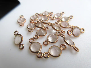 10 Pieces Rose Quartz Gemstone Cabochon Connectors, 925 Sterling Silver Single/Double Bail Round Bezel Gold/ Rose Gold Connectors, GDS892