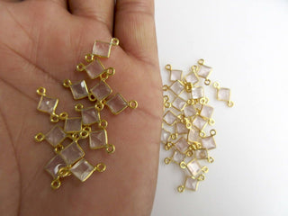 10 Pcs 6mm Kite Shaped Rose Quartz Gemstone Connectors, 925 Sterling Silver Single/Double Bail Bezel Gold/ Rose Gold Connectors, GDS893