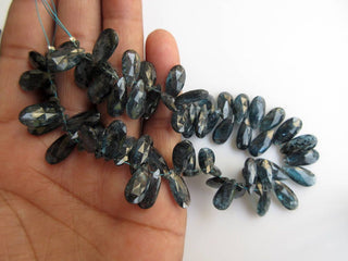 Rare Teal Blue Moss Kyanite Long Pear Shaped Faceted Briolette Beads, 14mm To 15mm Long Kyanite Beads, 9 Inch Full Strand, GDS894
