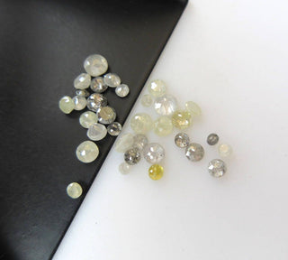 Set Of 6, 2mm To 4mm White, Salt And Pepper Rose Cut Diamond Loose Faceted Flat Back Cabochon, Excellent Cut Height And Lustre, DDS496/9