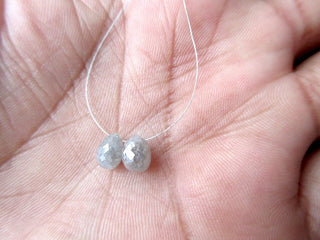2 Pieces 6mm Grey Diamond Briolette Beads, Natural Faceted Diamond Beads, Tear Drop Diamond Beads, DDS496/16
