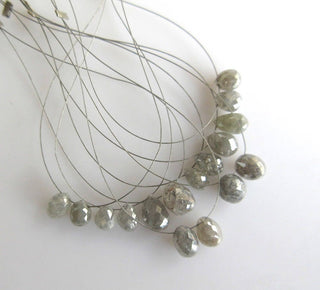 2 Pieces 6mm Grey Diamond Briolette Beads, Natural Faceted Diamond Beads, Tear Drop Diamond Beads, DDS496/16