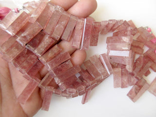 Natural Strawberry Quartz Long Baguette Shaped Step Cut Side Drilled Faceted Cabochon, Strawberry Quartz Briolette Beads, GDS907