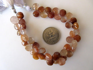 Natural Copper Gold Rutilated Quartz Heart Shaped Faceted Briolette Beads, Copper Rutile Quartz Beads Jewelry, GDS917