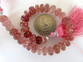 7mm To 8mm/9mm Natural Pink Strawberry Quartz Faceted Rondelle Beads, Pink Strawberry Cherry Quartz Jewelry, GDS929