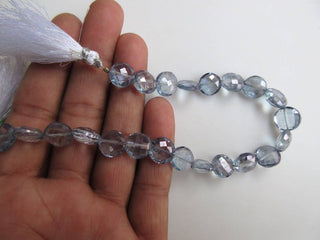 Natural Quartz Crystal Faceted Coin Beads, Iolite Color Coated Crystal Beads, 12mm Beads, Quartz Crystal Jewelry, GDS930