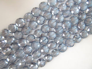 Natural Quartz Crystal Faceted Coin Beads, Iolite Color Coated Crystal Beads, 12mm Beads, Quartz Crystal Jewelry, GDS930