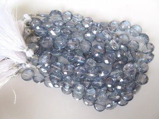 Natural Quartz Crystal Faceted Coin Beads, Iolite Color Coated Crystal Beads, 12mm Beads, Quartz Crystal Jewelry, GDS930