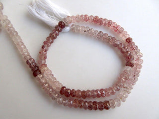 Natural Pink Moss Strawberry Quartz Shaded Faceted Rondelle Beads, 5mm To 5.5mm Strawberry Quartz Rondelles, 14 inch Strand, GDS951