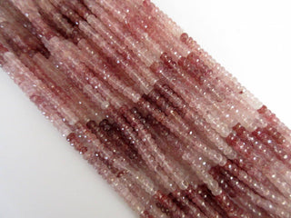 Natural Pink Moss Strawberry Quartz Shaded Faceted Rondelle Beads, 5mm To 5.5mm Strawberry Quartz Rondelles, 14 inch Strand, GDS951