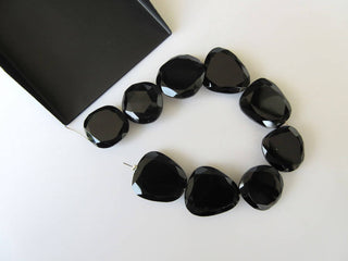 5 Pieces 15mm To 18mm Each Black Onyx Center Side Drilled Faceted Rose Cut Flat Back Loose Cabochons GDS869
