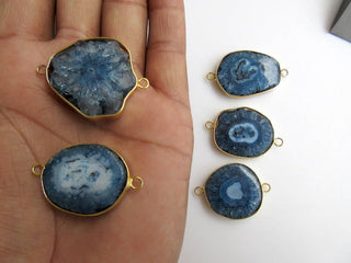 5Pcs Blue Solar Quartz Druzy Connectors, Gemstone Connectors, Bezel Connectors, Gold Vermeil Connectors, 20mm To 25mm Each, GDS875