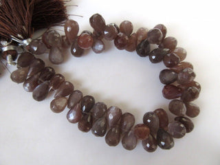Natural Rare Chocolate Brown Moonstone Faceted Tear Drop Briolette Beads, 10mm And 11mm Beads, Brown Moonstone Jewelry, GDS962
