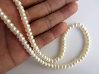 White Fresh Water Pearl Rondelles, Natural Cultured Pearls, High Lustre Loose Pearls, 1 Strand, 15 Inches, 6mm Each, SKU-FP31