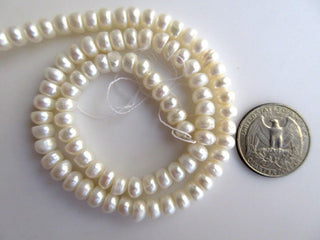 White Fresh Water Pearl Rondelles, Natural Cultured Pearls, High Lustre Loose Pearls, 1 Strand, 15 Inches, 6mm Each, SKU-FP31