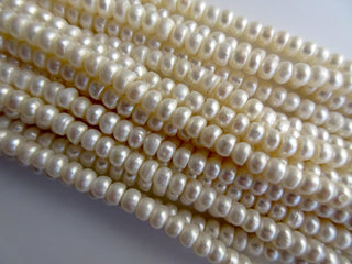 White Fresh Water Pearl Rondelles, Natural Cultured Pearls, High Lustre Loose Pearls, 1 Strand, 15 Inches, 6mm Each, SKU-FP31