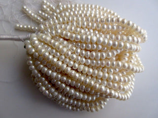 White Fresh Water Pearl Rondelles, Natural Cultured Pearls, High Lustre Loose Pearls, 1 Strand, 15 Inches, 6mm Each, SKU-FP31