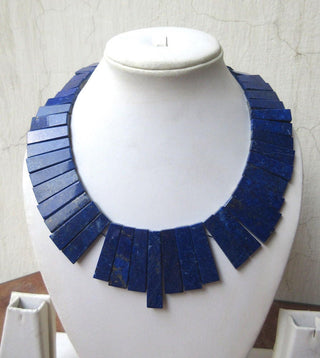 Natural Blue Lapis Lazuli Layout Necklace, Bib Necklace, Cleopatra Necklace, Graduated Collar Necklace, 8x16mm To 8x42mm, 19 Inch, GDS964