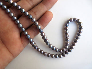 Grey Fresh Water Pearl Round Beads, Natural Cultured Pearls, High Lustre Loose Pearls, 1 Strand, 15 Inches, 5mm To 6mm Each, SKU-FP33