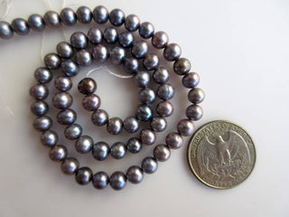 Grey Fresh Water Pearl Round Beads, Natural Cultured Pearls, High Lustre Loose Pearls, 1 Strand, 15 Inches, 5mm To 6mm Each, SKU-FP33