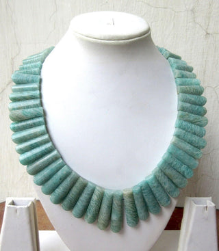 Natural Blue Amazonite Layout Necklace, Bib Necklace, Cleopatra Necklace, Graduated Collar Necklace, 17x18mm To 38x9mm, 21 Inch, GDS970
