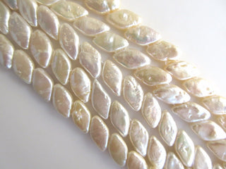 White Fresh Water Flat Marquise Shaped Pearl Beads, High Lustre Fancy Shaped Loose Pearls, 15 Inches, 14mm To 17mm Each, SKU-FP38