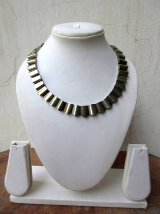 Natural Pyrite Gold Layout Necklace, Bib Necklace, Cleopatra Necklace, Graduated Collar Necklace, 12x9mm To 15x11mm, 17 Inch, GDS977