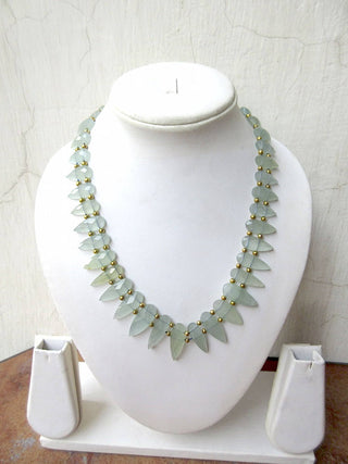 Natural Aquamarine Bib Necklace, Layout Necklace, Cleopatra Necklace, Graduated Collar Necklace, 14x6mm To 28x8mm, 16 Inch, GDS983