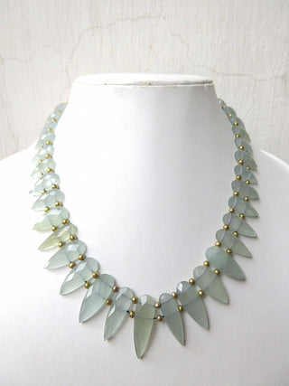 Natural Aquamarine Bib Necklace, Layout Necklace, Cleopatra Necklace, Graduated Collar Necklace, 14x6mm To 28x8mm, 16 Inch, GDS983