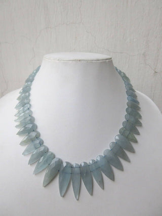 Natural Blue Aquamarine Layout Necklace, Bib Necklace, Cleopatra Necklace, Graduated Collar Necklace, 13x7mm To 33x11mm, 17 Inch, GDS984