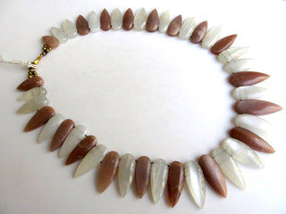 Natural White Peach Moonstone Bib Necklace, Layout Necklace, Cleopatra Necklace, Graduated Collar Necklace, 18x9mm To 33x11mm, GDS973