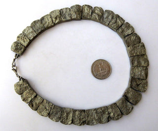 Natural Raw Pyrite Gold Layout Necklace, Bib Necklace, Cleopatra Necklace, Graduated Collar Necklace, 16x14mm To 21x14mm, 18 Inch, GDS979